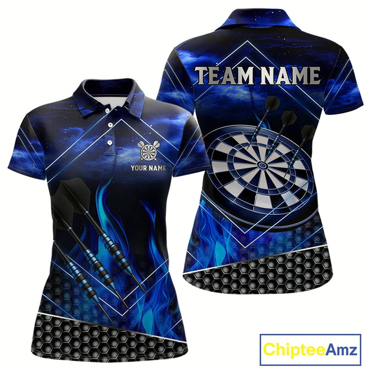 Goofygear Flaming Dartboard & Dart Arrows Blue Darts Shirt For Women - Custom Name & Team Jersey