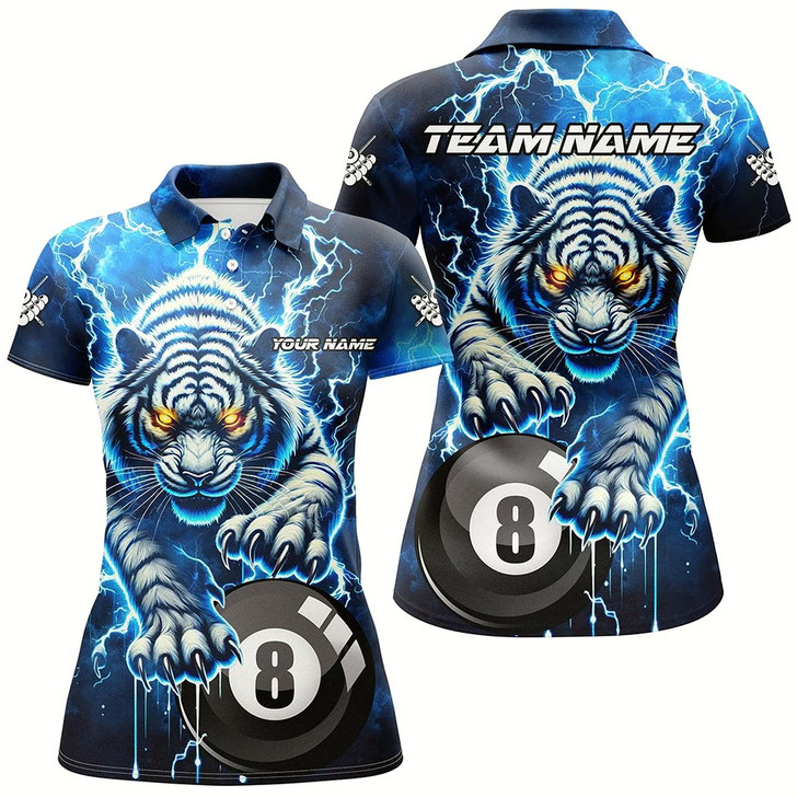 Goofygear Personalized Thunder Lightning Tiger Billiard Shirt For Women Custom Blue Billiard League Pool Jersey