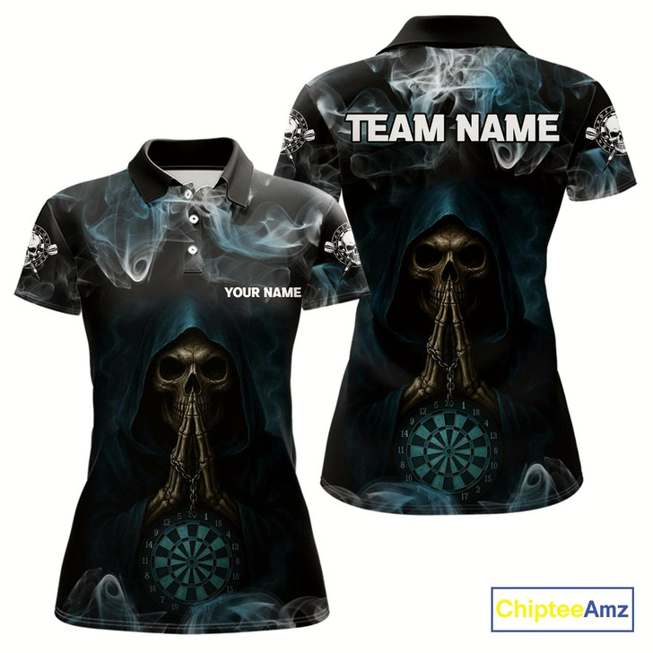 Goofygear The Reaper & Dartboard Smoke Pattern Darts Team Shirt For Women – Customizable Name
