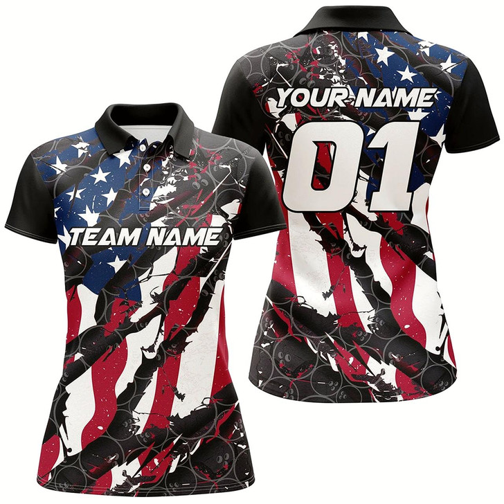 Goofygear Custom American Flag Patriotic Bowling Shirt For Women With Custom Name, Team Name, Number Style 2
