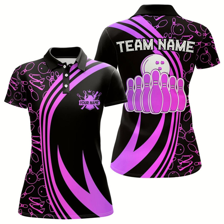 Goofygear Black Women Bowling Shirts Custom Pink Neon Team League Bowling Jerseys, Gifts For Bowlers Style 1