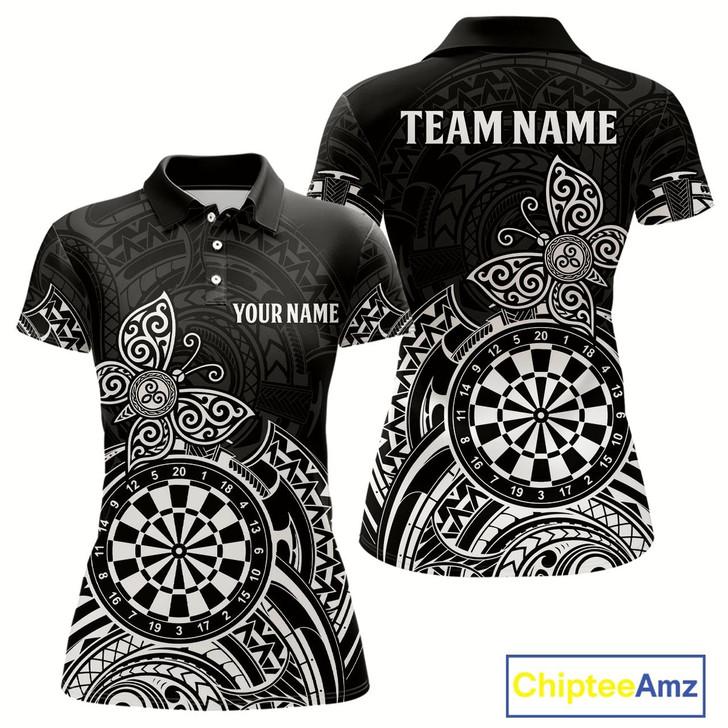 Goofygear Custom White Black Tribal Dartboard Butterfly Darts Shirts For Women, Darts Team Jerseys Outfit