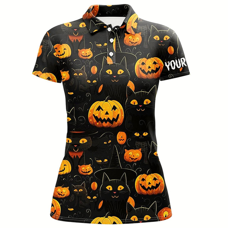 Goofygear Halloween Seamless With Pumpkin & Cute Cat Golf Polos Funny Golf Tops For Women Golf Gifts