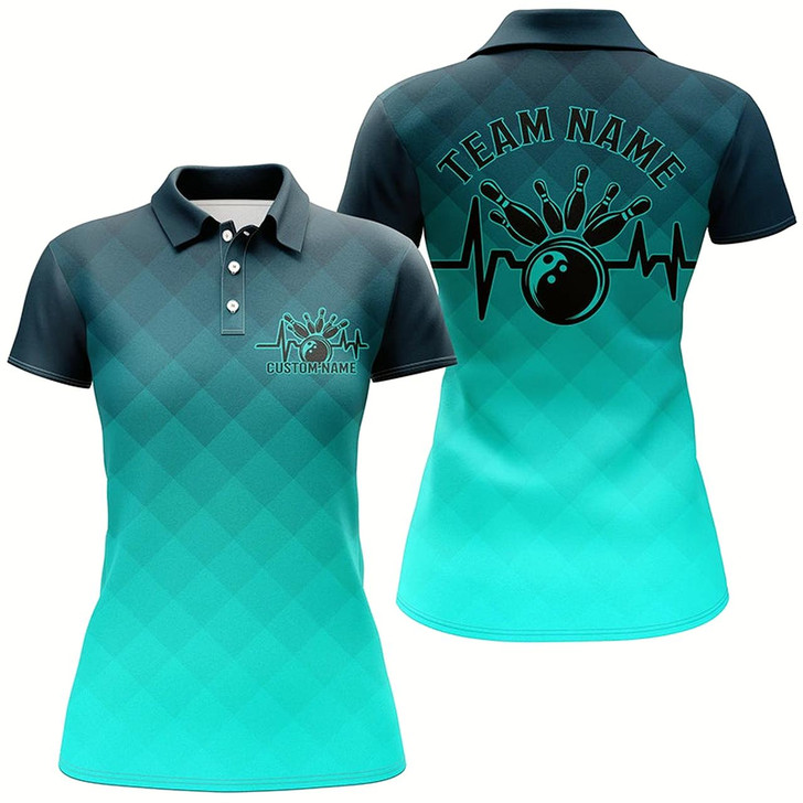 Goofygear Bowling Heartbeat Pulse Line Blue Argyle Custom Bowling Team Shirts For Women