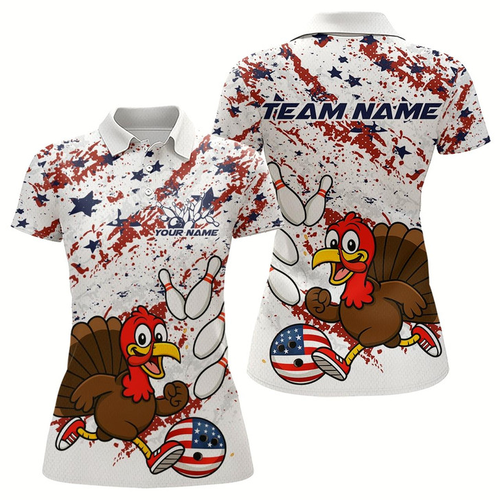 Goofygear American Funny Turkey Bowling Team Shirt For Women Custom Bowling Jersey Polo Thanksgiving Bowling Outfit