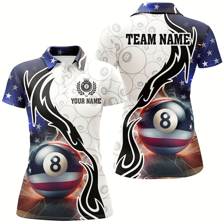 Goofygear 3D 8 Ball Pool Lightning Us Flag Personalized Billiard Shirts For Women, Patriotic Shirts For Pooler
