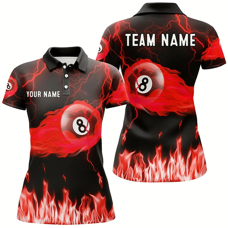 Goofygear Personalized Red 8 Ball Flame Thunder Lightning Billiard Shirts For Women, Pool Team League Shirts