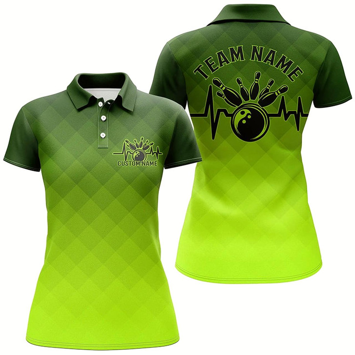 Goofygear Bowling Heartbeat Pulse Line Green Argyle Custom Bowling Team Shirts For Women