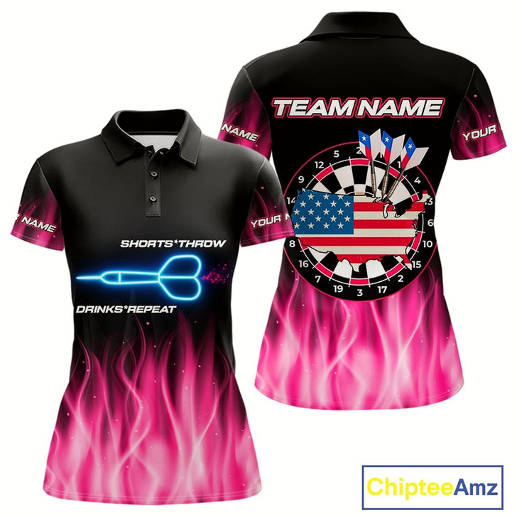 Goofygear Us Flag Dartboard & Dart Arrows Custom Flaming Darts Shirt For Women Opt1 - Pink