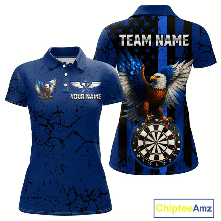 Goofygear Us Flag Eagle Dartboard Grunge Blue Darts Shirt For Women - Custom Name & Team Jersey