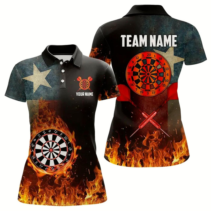 Goofygear Personalized Retro Texas Flag Flame Dartboard Darts Shirts For Women, Patriotic Texas Dart Jerseys