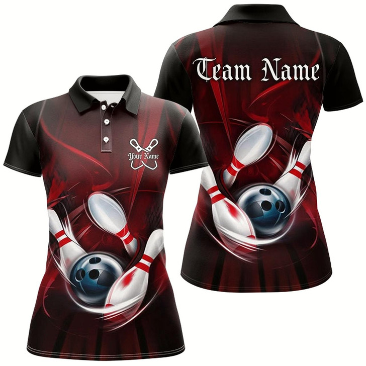 Goofygear Black And Red Custom Bowling Uniforms, Bowling Team Shirts For Women Bowler Jerseys