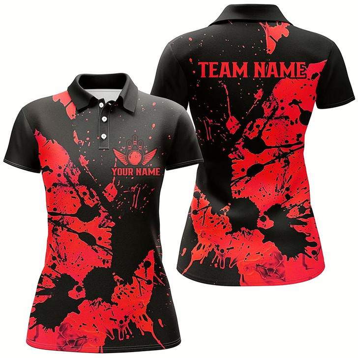 Goofygear Custom Name Black And Red Bowling Team Shirts For Women, Bowling League Jerseys
