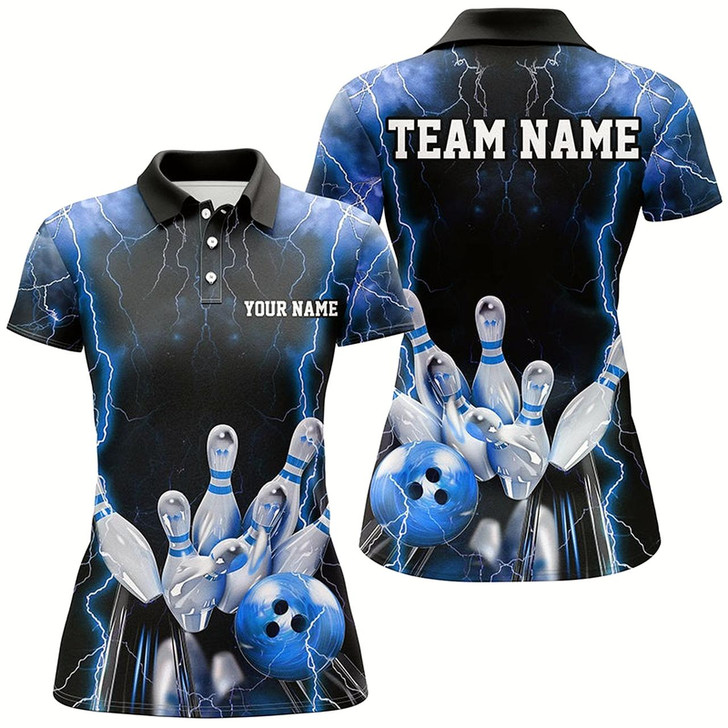 Goofygear Black And Blue Thunder Lightning Custom Bowling Shirts For Women, Team Jerseys Bowlers Gift