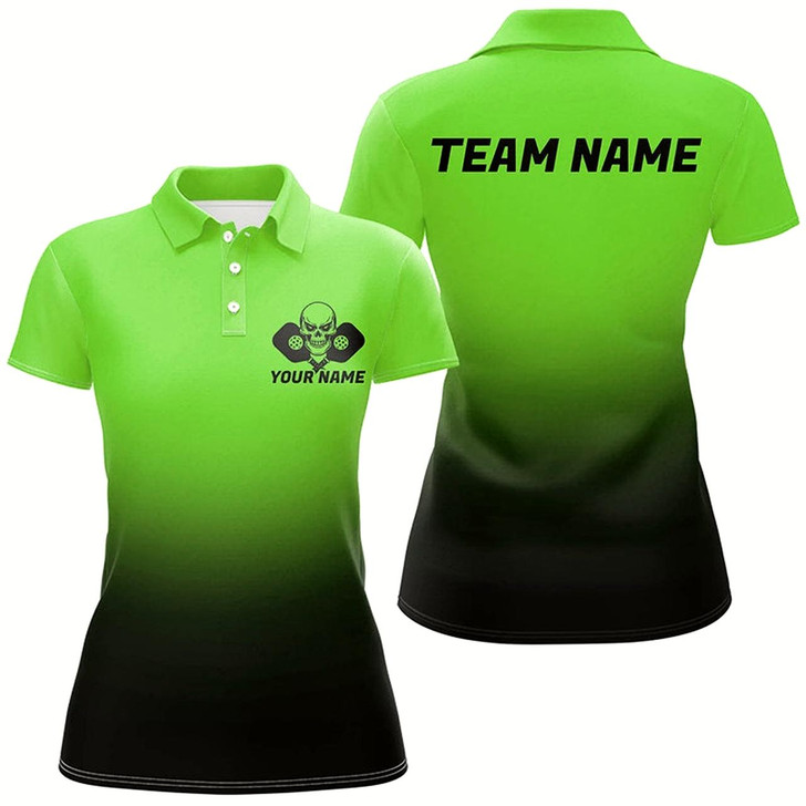 Goofygear Black And Green Custom Skull Pickleball Shirts For Women, Halloween Pickleball Team Outfit