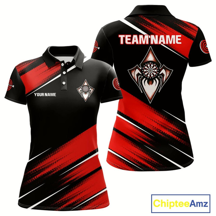 Goofygear Black And Red Darts Spider Shirt - Custom Team & Player Name - Women’S Darts Shirt