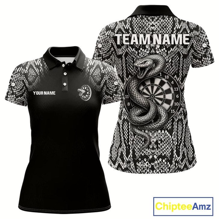 Goofygear Grey Snake & Reptile Skin With Striking Dartboard Darts Shirt For Women - Custom Team Name