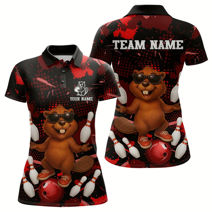 Goofygear Custom Red Funny Beaver Bowling Team Shirt Women Bowling League Jersey Polo Bowling Outfit