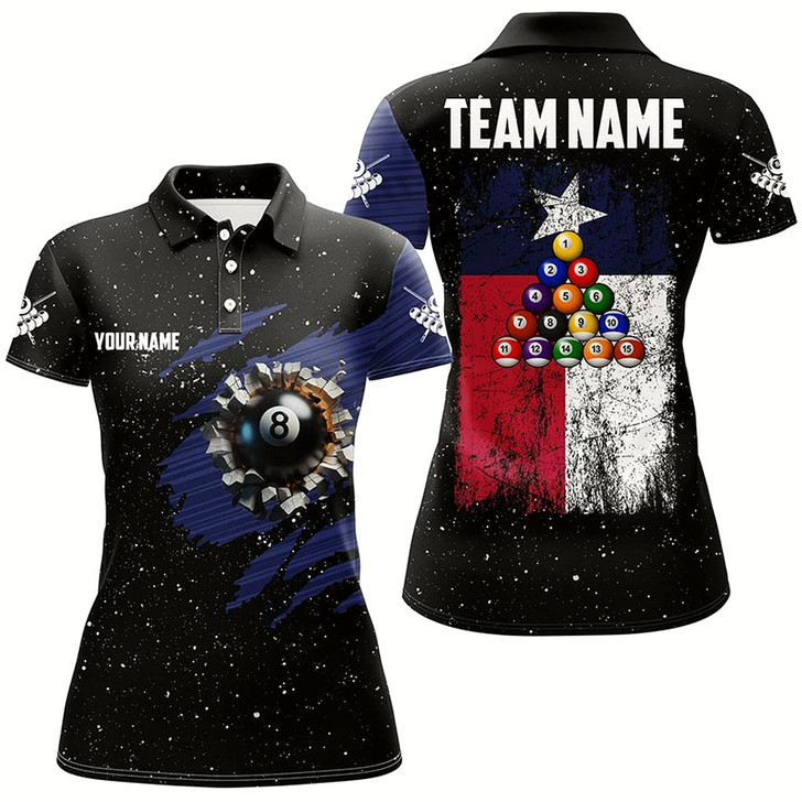 Goofygear Customized Grunge Texas Flag 8 Ball Pool Women Billiard Jersey Shirts, Patriotic Pool Player Shirts