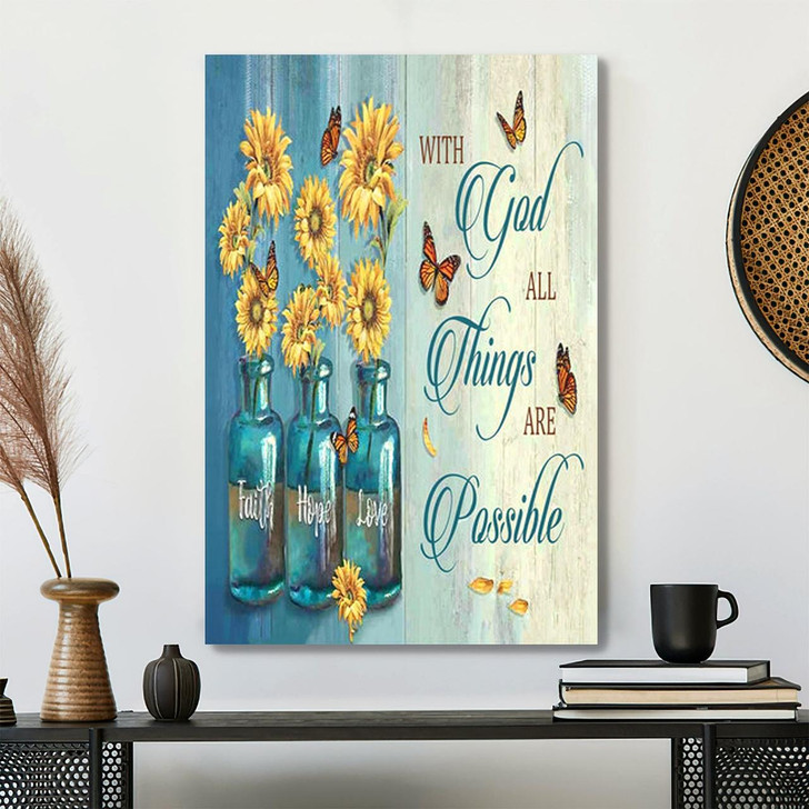 With God All Things Are Possible Floral Canvas Wall Art Featuring Bible Verse And Scripture For Christian Gifts