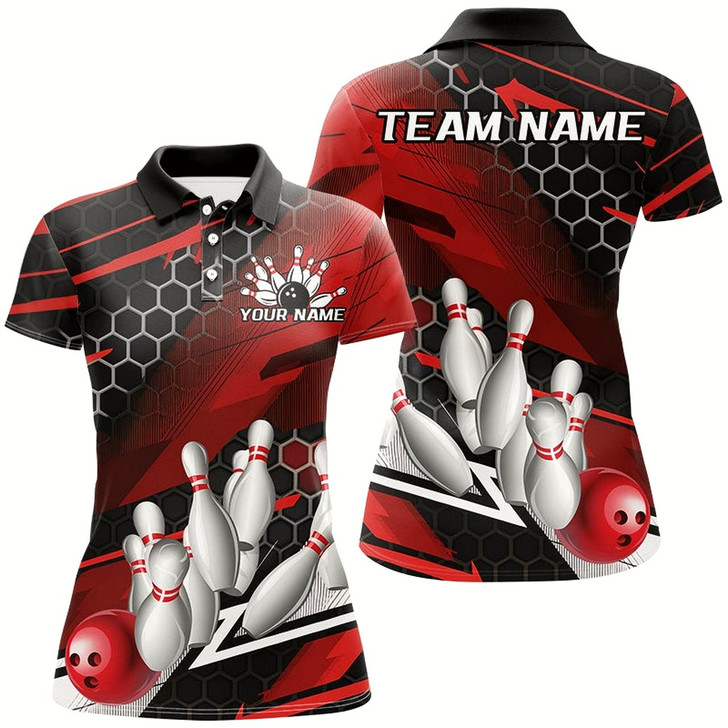 Goofygear Black And Red Custom Bowling Team Jerseys, Bowling League Shirts For Women, Bowlers Outfits Style 2