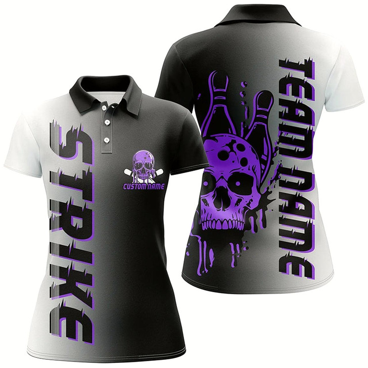 Goofygear Custom Strike Bowling Team Shirts For Women, Skull Bowling Jerseys With Team Name Purple