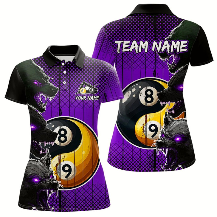 Goofygear Funny Ying And Yang Eyes Of Wolf Billiard Shirts For Women Custom 8 & 9 Ball Billiard Jerseys Purple