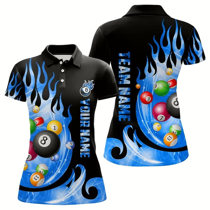 Goofygear Custom Black Blue Fire Flame Light Pool Balls Billiard Shirts For Women Team League Billiard Jerseys