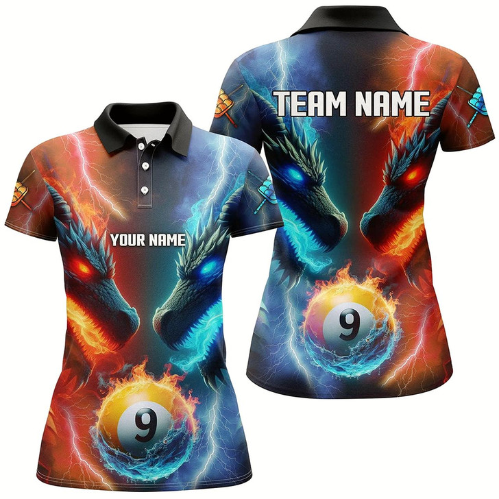 Goofygear Personalized Water Fire 3D Dragon 9 Ball Pool Billiard Shirts For Women, Team League Billiard Jersey