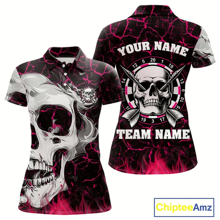 Goofygear Personalized Pink 3D Fire Crack Skull Dart Shirts Custom Scary Dart Shirts For Women Dart Jersey