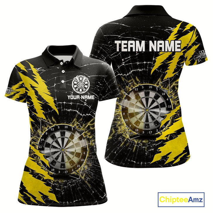 Goofygear Yellow Black Darts Board Break Glass Custom Dart Shirts For Women, Darts Team Shirts Dart Jersey