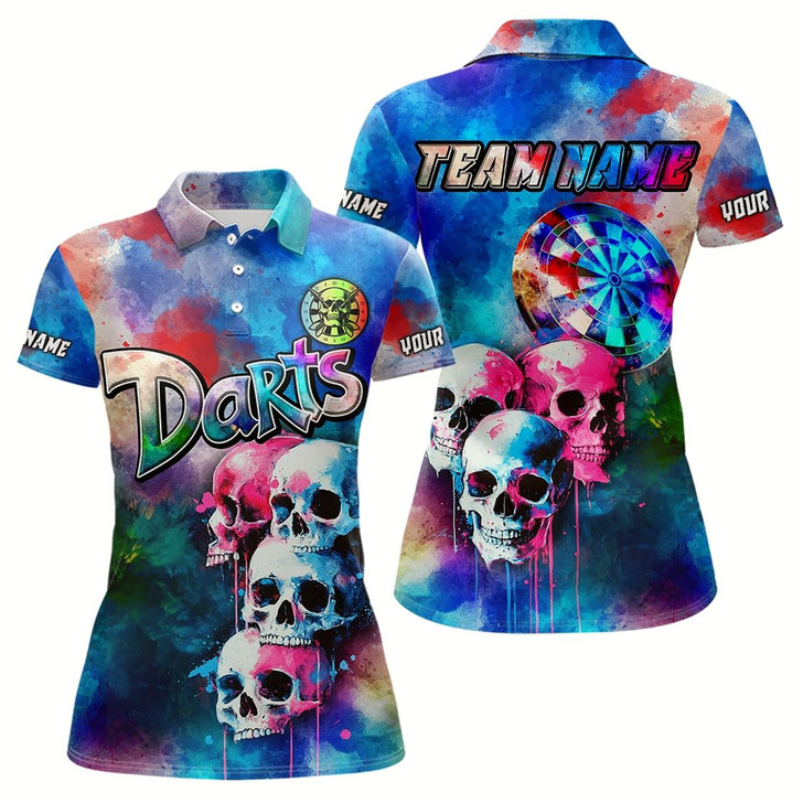 Goofygear Funny Colorful Neon Graffiti Skull Dart Shirts For Women Custom Dart Jerseys, Best Darts Clothing Style 1