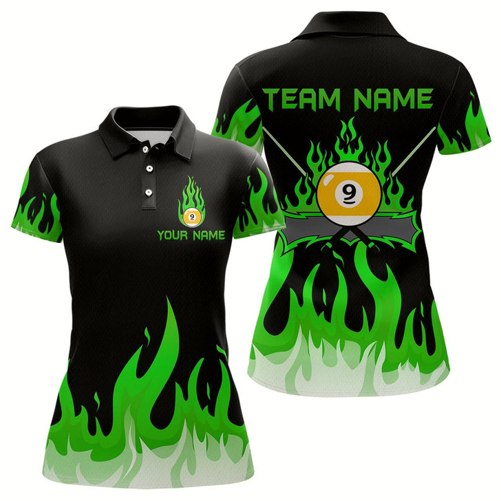Goofygear Custom 9 Ball Green Flaming Billiard Shirts For Women Billiard Team Shirts Billiard League