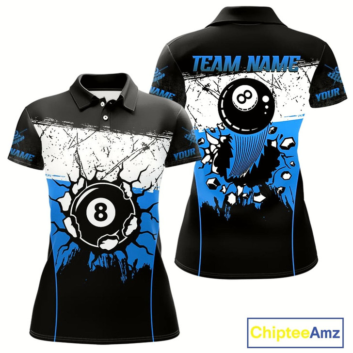 Goofygear Personalized Blue Funny Break 8 Ball Grunge Billiard Shirt For Women Custom Pool Team Jersey