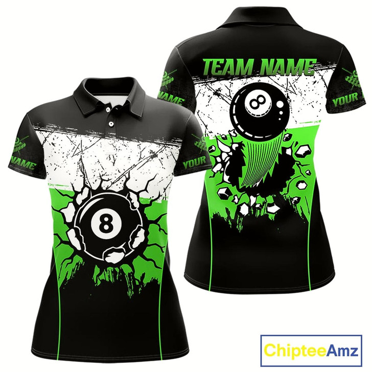 Goofygear Personalized Green Funny Break 8 Ball Grunge Billiard Shirt For Women Custom Pool Team Jersey