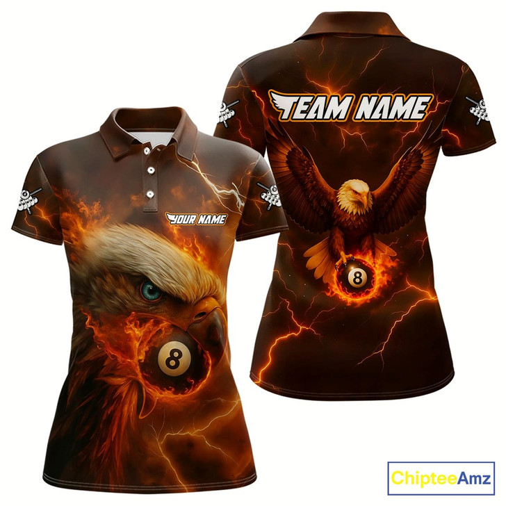 Goofygear Personalized Eagle Thunder Lightning Orange Billiard Shirt For Women Custom 8 Ball Pool Team Jerseys