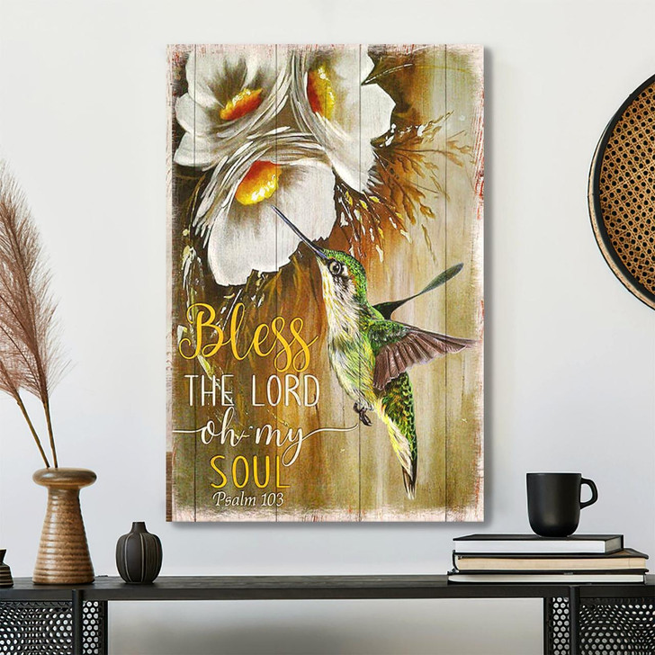 Bless The Lord Hummingbird Canvas Wall Art With Bible Verse And Scripture For Inspirational Christian Spaces