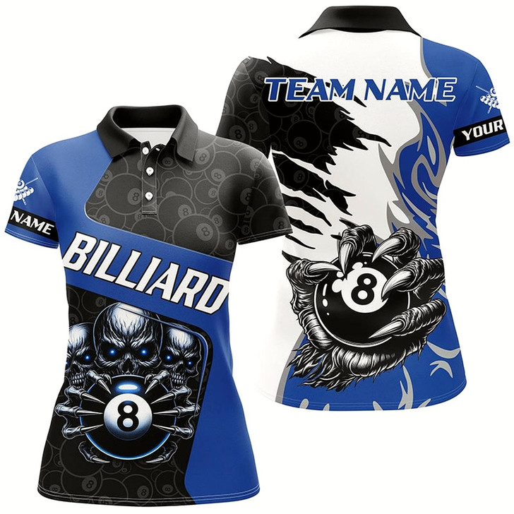 Goofygear Personalized Skull Sharp Claws Billiard Shirts For Women Custom 8 Ball Pool Team Jerseys Shirts Blue