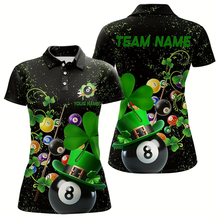 Goofygear Black Grunge Billiard Balls Luckiest Shamrock Women Pool Shirts Custom St Patrick Day Billiard Jersey