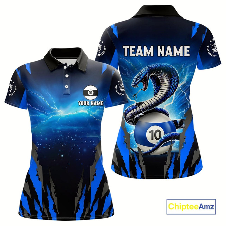 Goofygear Personalized 10 Ball Thunder Lightning Cobra Snake Women Billiard Shirts, 10 Ball Pool Team Jersey