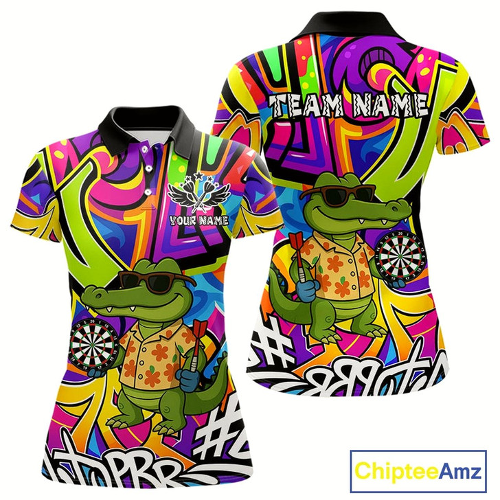 Goofygear Funny Alligator Colorful Graffiti Style Custom Darts Shirt For Women Best Darts Jersey Team Outfit