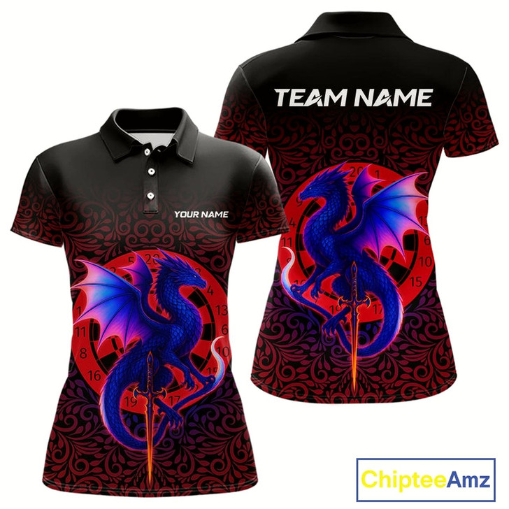 Goofygear Colorful Gradient Dragon Dartboard Red Women'S Darts Shirt - Custom Name & Team Jersey