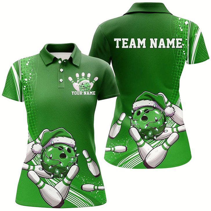 Goofygear Custom Green Christmas Bowling Shirts For Women, Xmas Bowling Team Uniform Bowler Outfits