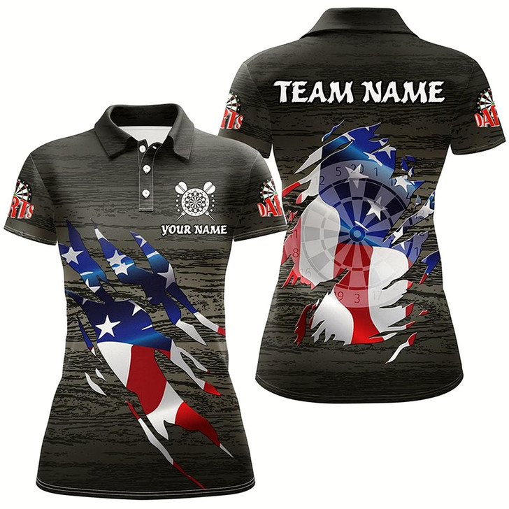 Goofygear Personalized Grey Grunge American Flag Darts Shirts For Women Custom Patriotic Darts Team Jerseys Style 2