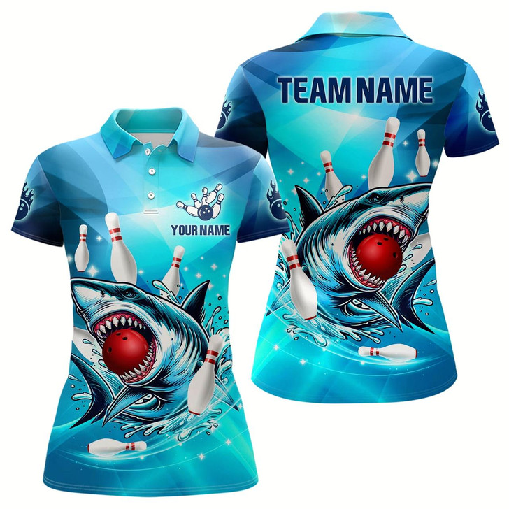 Goofygear Blue Shark Bowling Shirt For Women Custom Shark Bowling Team Jerseys, Personalized Gift For Bowlers