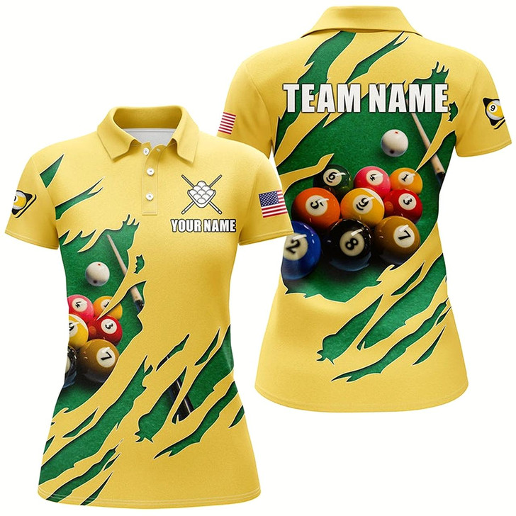 Goofygear Funny 3D Billiard Table 9 Ball Pool Shirts For Women Custom Yellow 9 Ball Billiard Team Jerseys