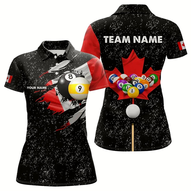 Goofygear Custom Black Grunge Canada Flag 8 Ball & 9 Ball Billiard Shirts For Women, Patriotic Billiard Jerseys