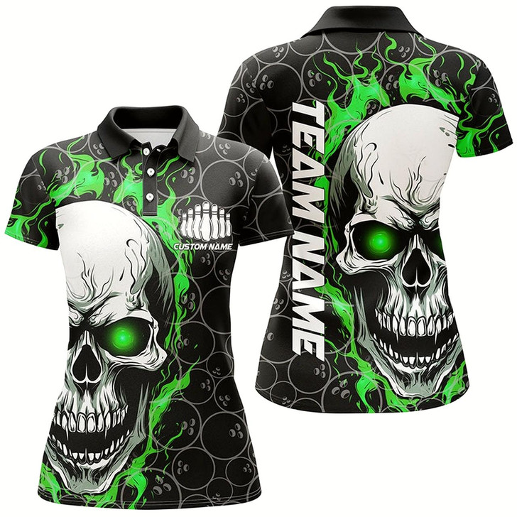 Goofygear Personalized Skull Bowling Shirt For Women Custom Team'S Name Flame Bowler Jerseys Green Style 3