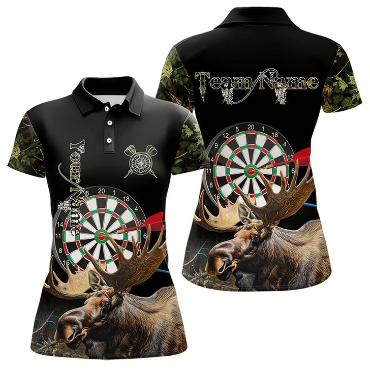 Goofygear Personalized Black Camo Moose Darts Shirts For Women Custom Darts Team Jerseys