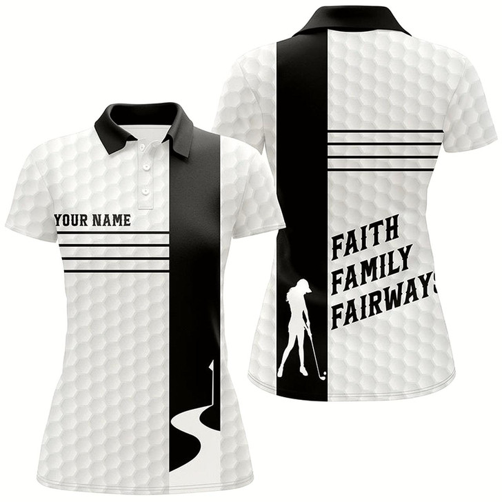 Goofygear Faith Family Fairways Black White Womens Golf Tops Custom Name Cool Golf Gifts For Women